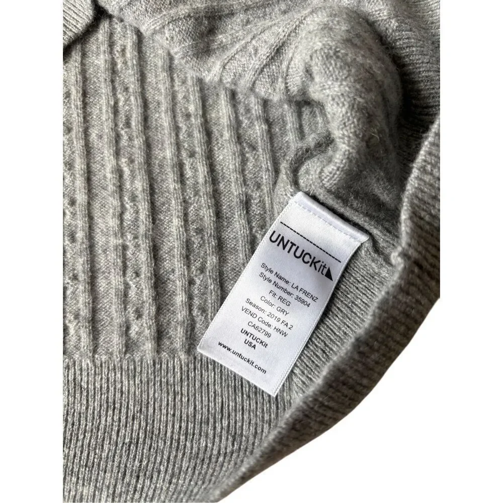 UNTUCKit Cashmere Cable Knit 1/4 Button‎ Pullover Sweater La Frenz medium M Gray